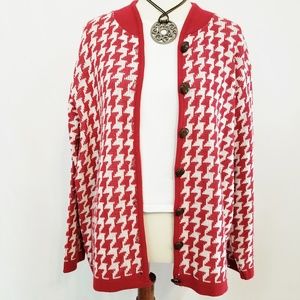 LEA 80's Vintage Red & White Hounds Tooth Sweater